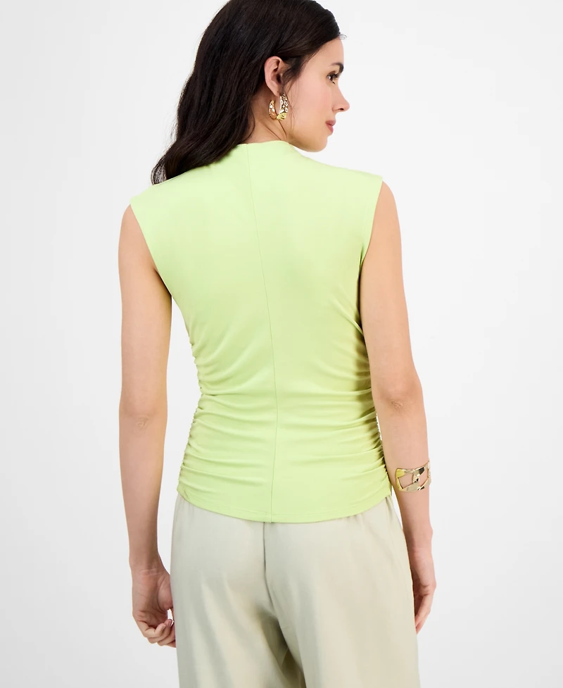I.n.c. International Concepts Petite High-Neck Side-Ruched Top, Exclusively at Macy's