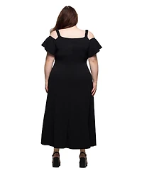 24seven Comfort Apparel Plus Cold Shoulder Ruffle Sleeve A-Line Maxi Dress