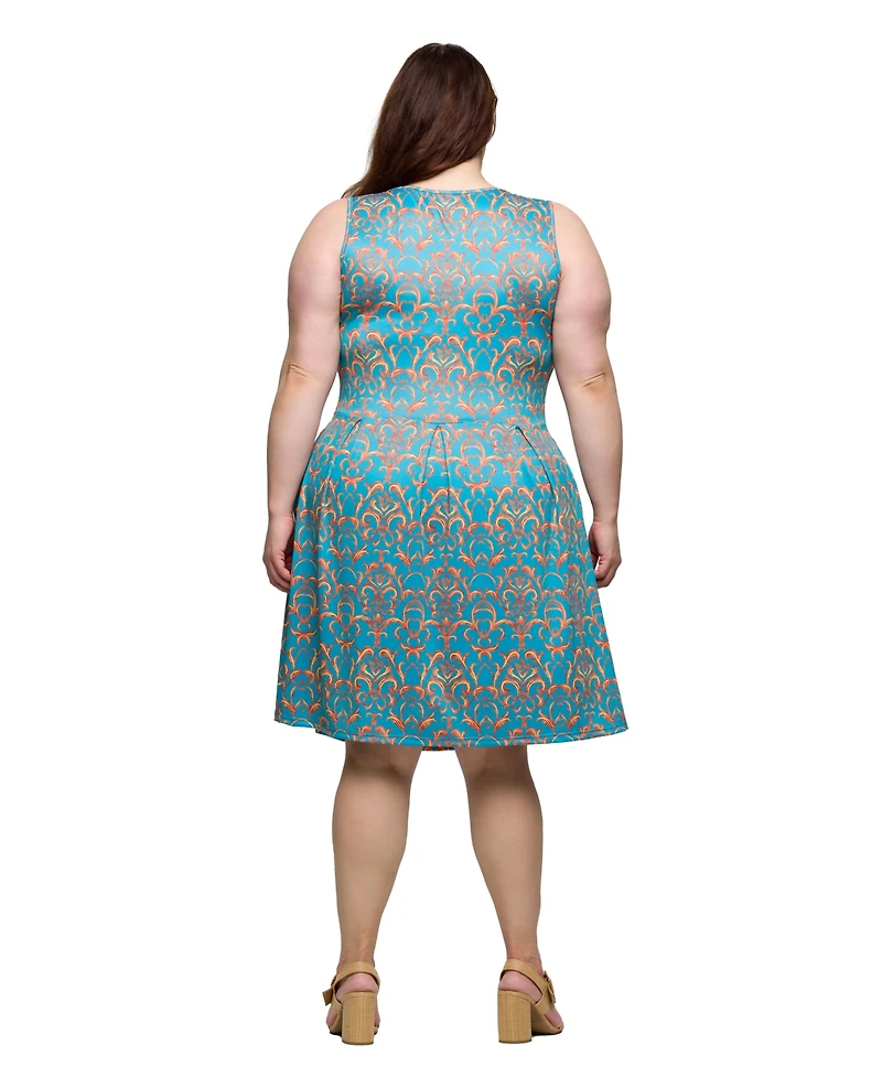 24seven Comfort Apparel Plus Sleeveless Pleated Knee Length Pocket Dress
