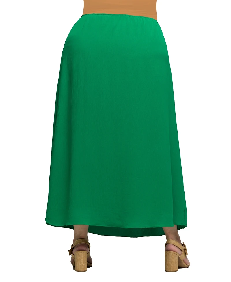 24seven Comfort Apparel Plus Elastic Waist A-Line Maxi Skirt