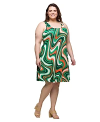 24seven Comfort Apparel Plus Print Sleeveless Knee Length Tank Swing Dress