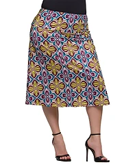 24seven Comfort Apparel Plus Print Comfortable Elastic Waist Knee Length Skirt
