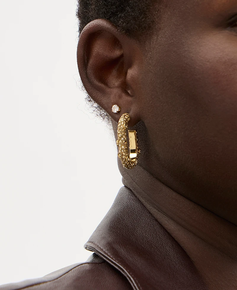 Coach Signature Faux Stone Pave Floral Hoop Earrings