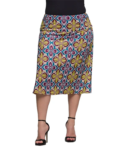 24seven Comfort Apparel Plus Print Comfortable Elastic Waist Knee Length Skirt