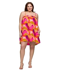 24seven Comfort Apparel Plus Square Neck Spaghetti Strap Smocked Pockets Mini Dress