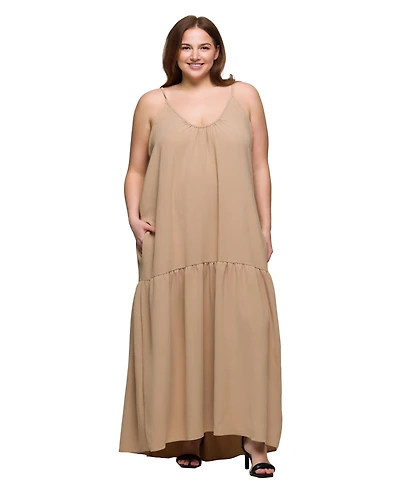 24seven Comfort Apparel Plus Lightweight Spaghetti Strap Pocket Maxi Dress