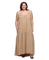 24seven Comfort Apparel Plus Lightweight Spaghetti Strap Pocket Maxi Dress