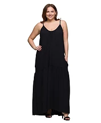 24seven Comfort Apparel Plus Lightweight Spaghetti Strap Pocket Maxi Dress