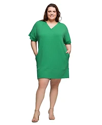 24seven Comfort Apparel Plus V-Neck Loose Fit Short Sleeve Pocket T Shirt Dress