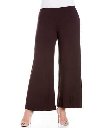 24seven Comfort Apparel Plus Elastic Waist Flared Leg Palazzo Pants