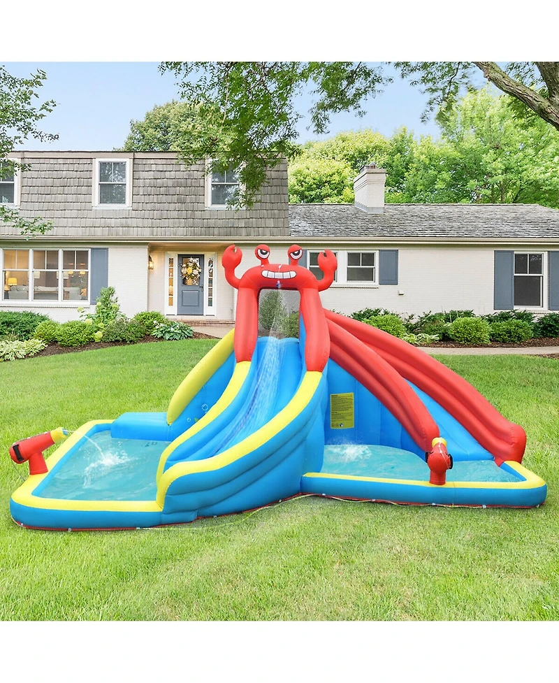 Inflatable Water Slide Crab Dual Slide Bounce House Splash Pool with 950W Blower
