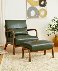 Glitzhome 2-Pc. Leatherette Mid-century Modern Hunter Accent Stool and Chair