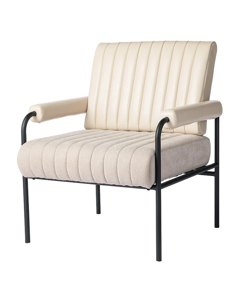 Glitzhome 34" Leatherette Mid-Century Modern and Fabric Combination Armchair