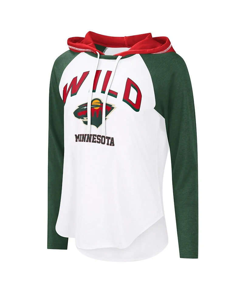 G-iii 4Her by Carl Banks Women's White Minnesota Wild Vip Raglan Long Sleeve Hoodie T-Shirt