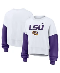 Nike Women's White Lsu Tigers Color-Block Oversized Cropped Pullover Sweatshirt