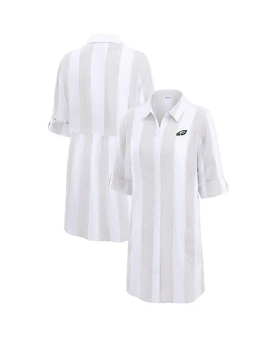 Tommy Bahama Women's Khaki/White Philadelphia Eagles Rugby Beach Stripe Button-Up Tunic Top