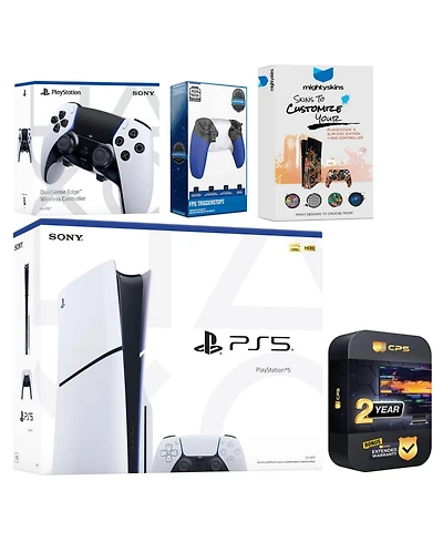 Sony Playstation 5 Slim Disc with Extra Edge Controller, Trigger Stop Kit and MightySkins Decal Voucher + 2 Year Cps Extended Warranty