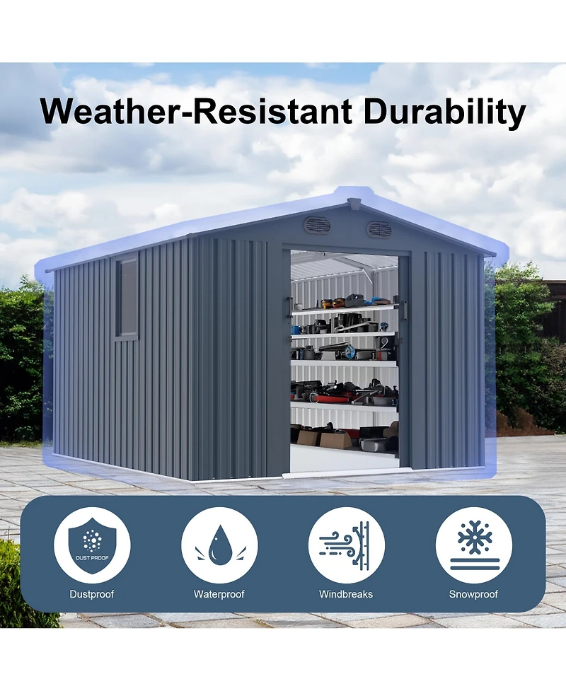 Mondawe 8x10ft Outdoor Storage Shed, Large Metal Tool Sheds with Window and Lockable Doors