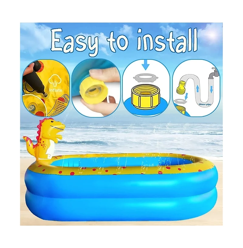 Inflatable Dinosaur Pool kid pool Kiddie Pool Indoor Outdoor Kids Swimming for Ages 2+ 67"x 41"x 32" Blue