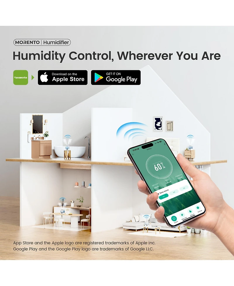 Morento Smart Humidifier with App & Voice Control, 6L Cool Mist Humidifiers with Essential Oil Diffuser, 7 Color NightLight for Bedroom Home Large Roo