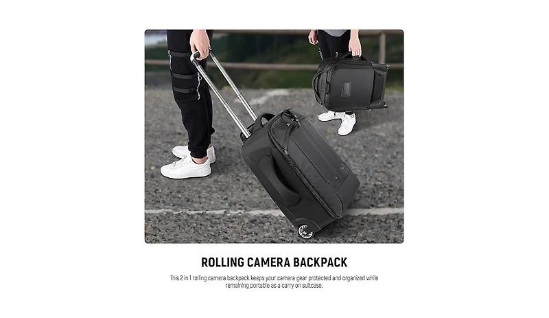 Neewer 2-in-1 Rolling Camera Backpack Trolley Case - Anti-Shock Detachable Padded Compartment