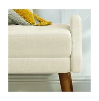 Modern Upholstered Bench with Looped Yarn Fabric and Rubber Wood Legs for Living Room or Bedroom-The Pop Home