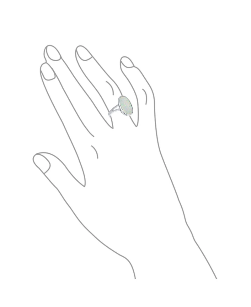 Bling Jewelry Boho Iridescent White Created Opal Big Oval Split Shank Statement Ring .925 Sterling Silver Rhodium Plating