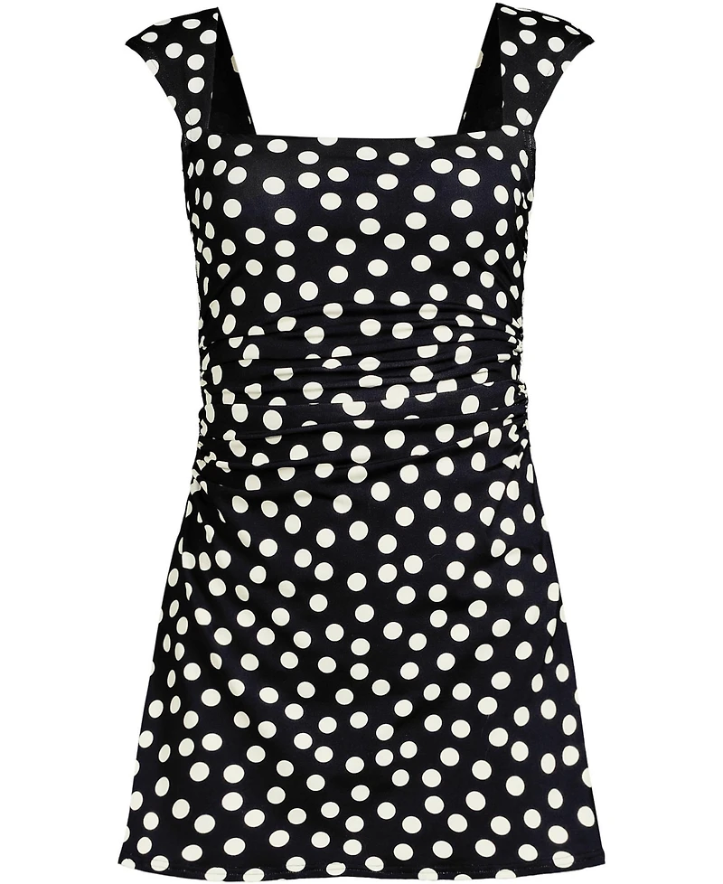 Lands' End Women's Smoothing Square Neck Ruched Swim Dress Swimsuit