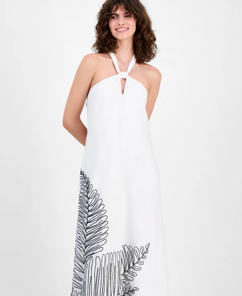 I.n.c. International Concepts Women's Palm Embellished Halter Maxi Dress, Macy's Exclusive