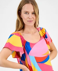 Robbie Bee Women's Mod Print Flutter-Sleeve Shift Dress
