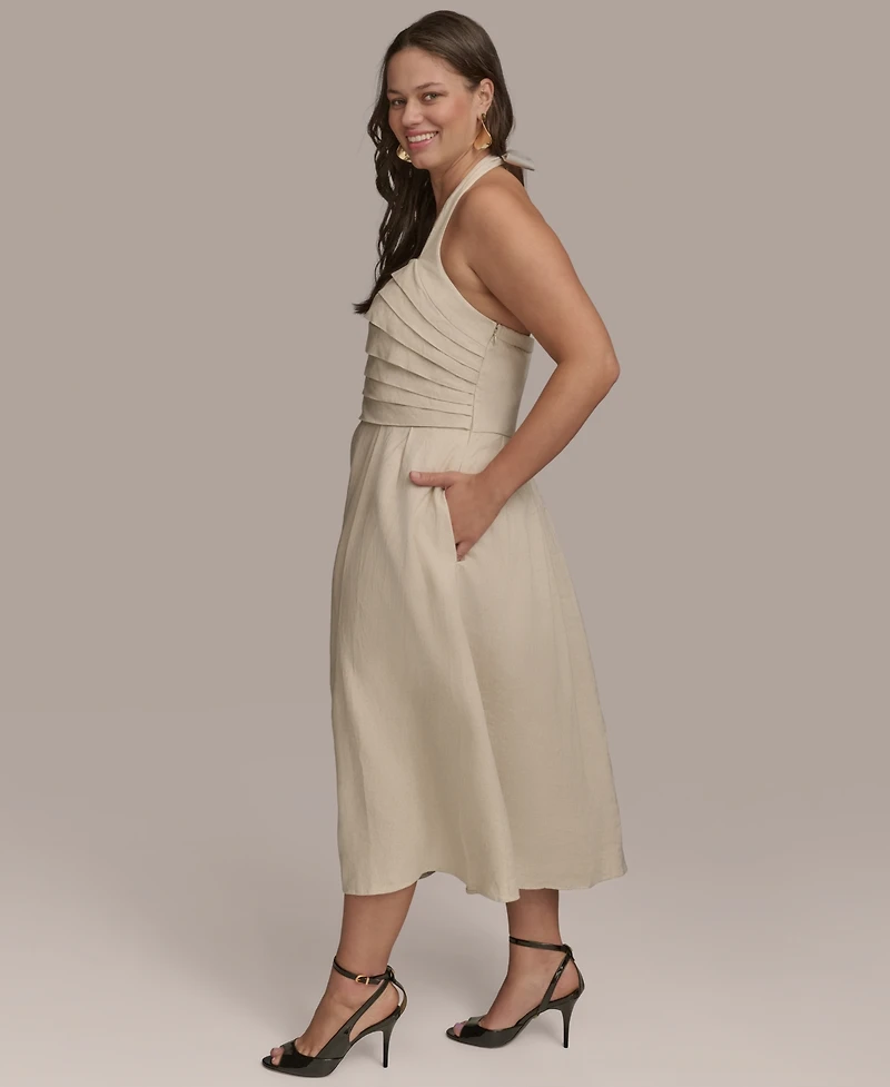 Donna Karan New York Plus Pleated-Bodice Halter Neck Midi Dress