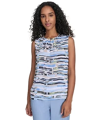 Calvin Klein Women's Printed Keyhole-Neck Sleeveless Blouse