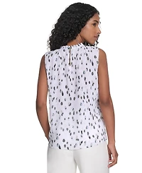 Calvin Klein Women's Printed Ruffled-Neck Sleeveless Blouse
