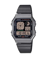 Casio Men's Vintage Digital Gunmetal-Tone Stainless Steel Bracelet Watch 34mm