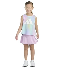 adidas Toddler and Little Girls 2-Piece Printed Tank 3-Stripe Skort Set