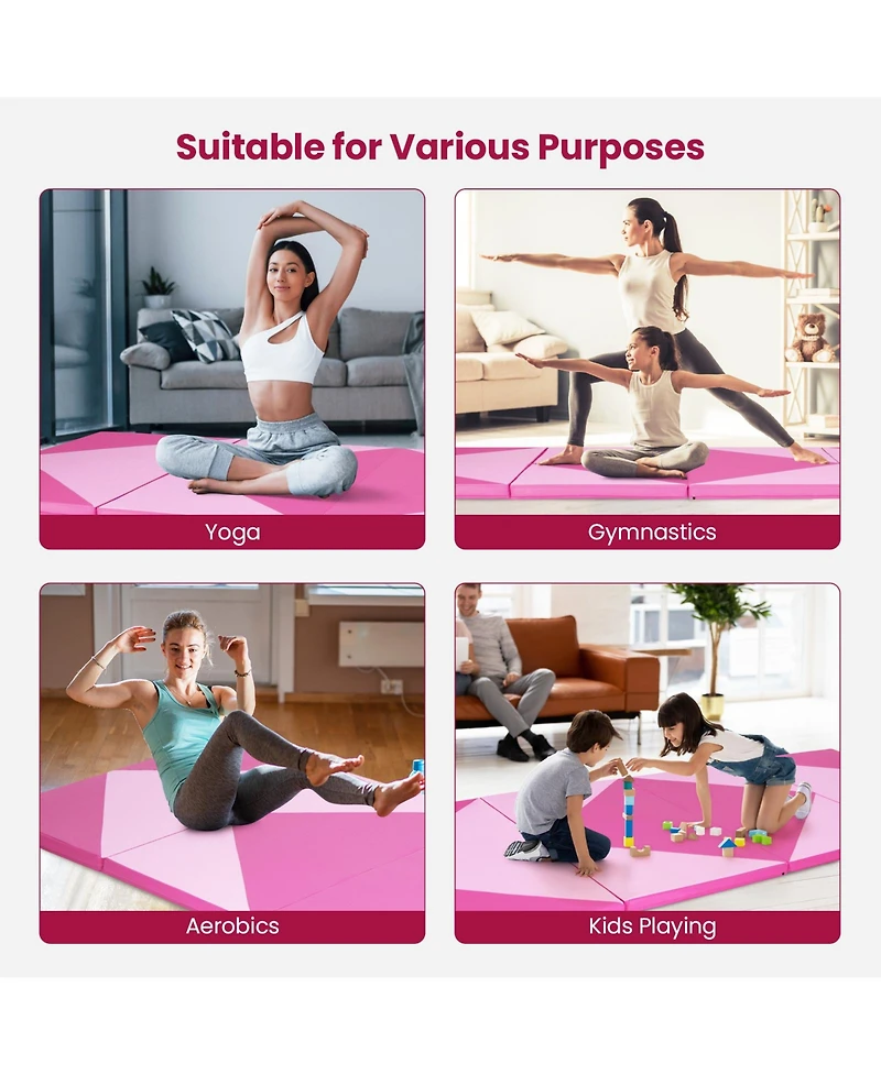 4-Panel Pu Leather Folding Exercise Gym Mat with Hook and Loop Fasteners