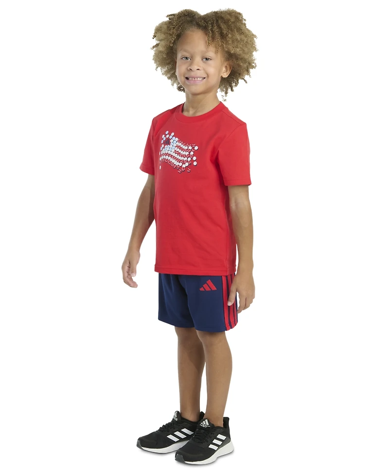 adidas Toddler & Little Boys Short-Sleeve Graphic T-Shirt Stripe Shorts, 2 Piece Set