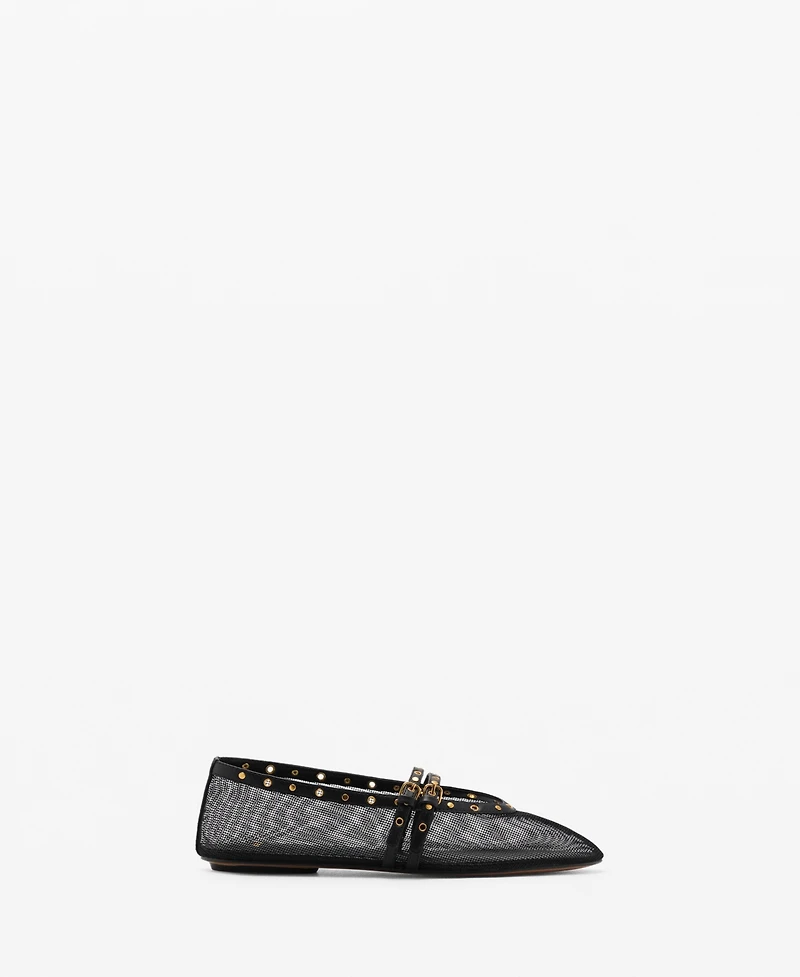 Mango Women's Strap and Buckle Detail Mesh Ballet Flats