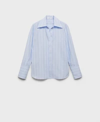 Mango Women's Regular Fit Striped Cotton Shirt