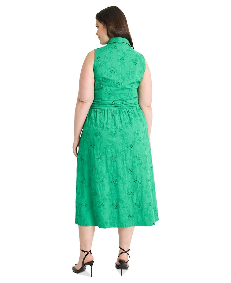 Maggy London Plus Eyelet Sleeveless Surplice Midi Dress