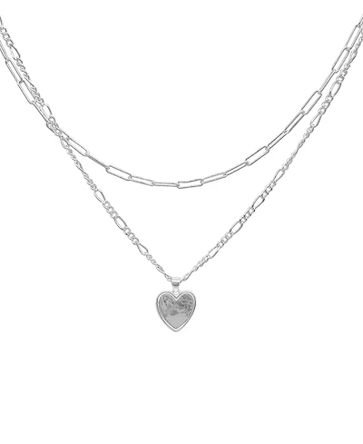 Adornia Silver Paper Clip and Figaro Heart Chain Set