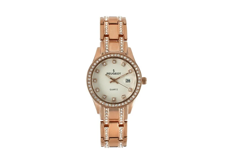 Peugeot Womens Round Rose-Gold Luxury Status Swarovski Crystal Bracelet Watch