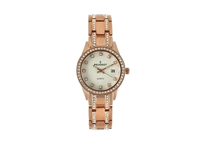 Peugeot Womens Round Rose-Gold Luxury Status Swarovski Crystal Bracelet Watch
