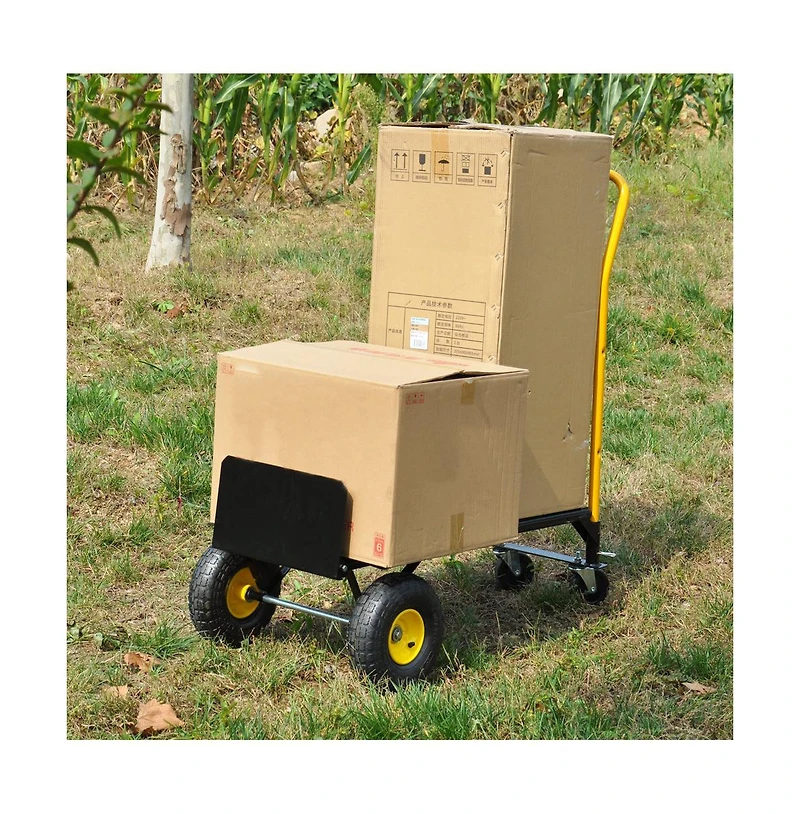 HT1006BK-yl Hand Truck Dual Purpose 2 Wheel Dolly Cart and 4 Wheel Push Cart with Swivel Wheels 330 Lbs Capacity Heavy Duty Platform Cart for Moving/W