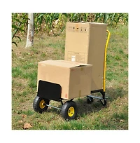 HT1006BK-yl Hand Truck Dual Purpose 2 Wheel Dolly Cart and 4 Wheel Push Cart with Swivel Wheels 330 Lbs Capacity Heavy Duty Platform Cart for Moving/W