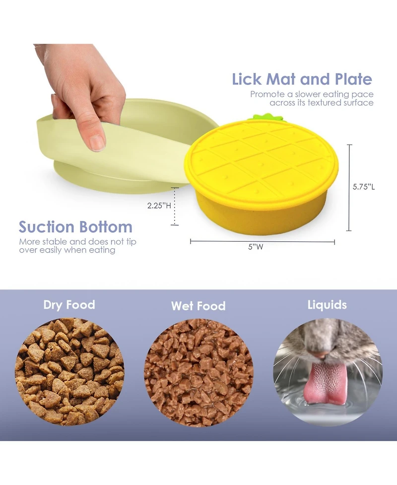 P.t. Supply Co. Yellow Small Pineapple-Shaped Silicone Pet Bowl with Non-Slip Suction Base