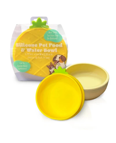 P.t. Supply Co. Yellow Small Pineapple-Shaped Silicone Pet Bowl with Non-Slip Suction Base
