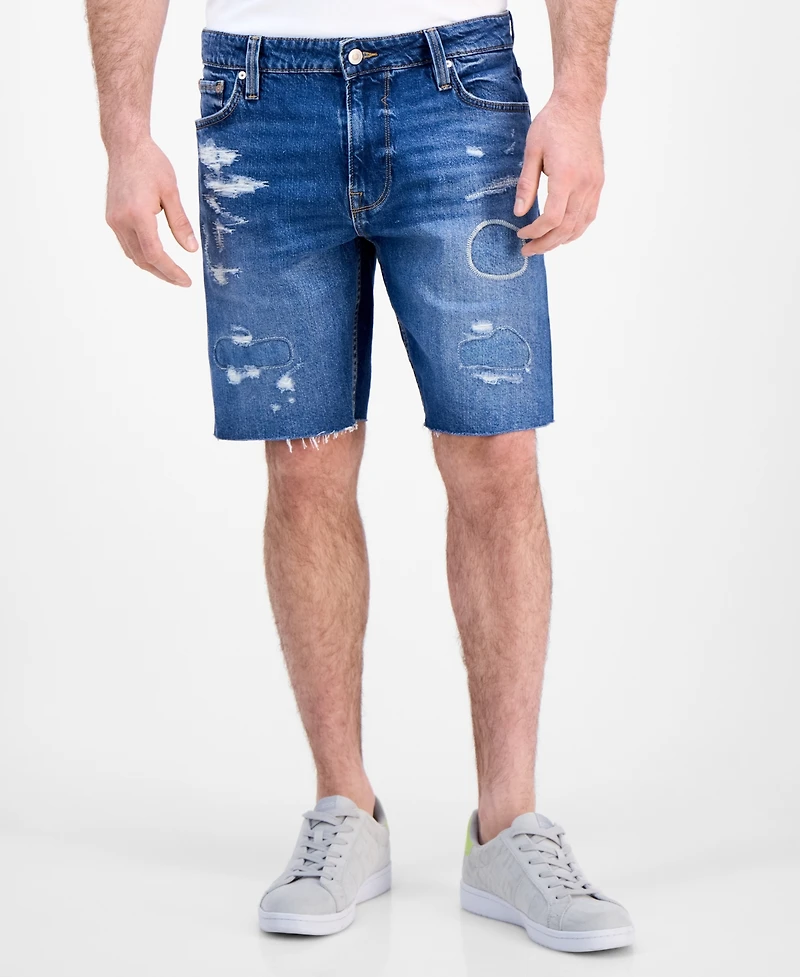 Guess Men's Wyatt Rip and Repair Denim 9" Shorts