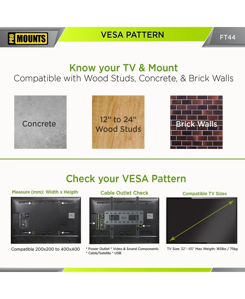 ProMounts Tilt Tv Wall Mount for TVs 32"