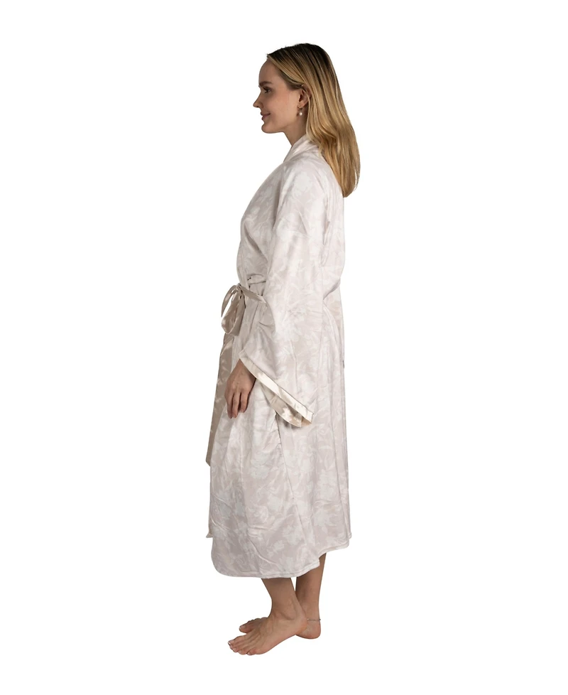 Tahari Women's Velour Kimono Robe with Flowy Bell Sleeves Satin Trim and Tie Front